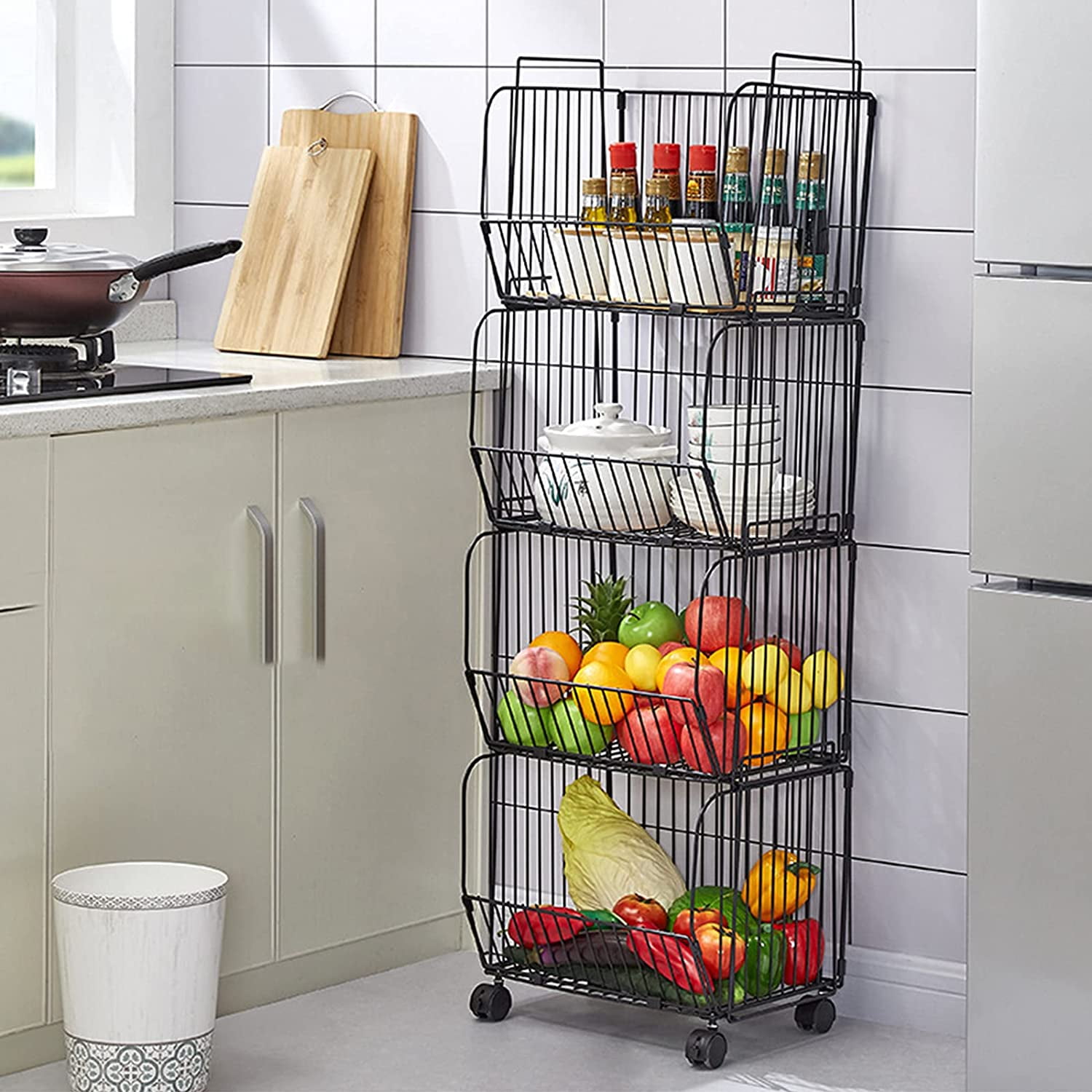Miumaeov 4 Tier Stackable Metal Fruit Vegetable Basket Storage Rack