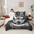 thumbnail image 6 of Manfei Couple Skeleton Skull Queen Comforter Set, Romantic Gothic Bride Bedding Sets, Bohemian Valentines Day Reversible Bedding Comforter Set, Microfiber Bedroom Decor, 3 Pieces, 6 of 9