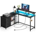 thumbnail image 1 of Escritorio de oficina con cajones y luz LED, escritorio para juegos de computadora, escritorio de oficina con almacenamiento para 2 monitores, soporte de descanso para monitor de oficina en casa, 1 of 2
