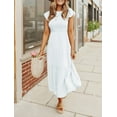 thumbnail image 6 of Inadays Women's Summer Dress Casual Midi Dress Flutter Short Sleeve Crew Neck Smocked Elastic Waist Tiered A-Line Dress, White, S, 6 of 8