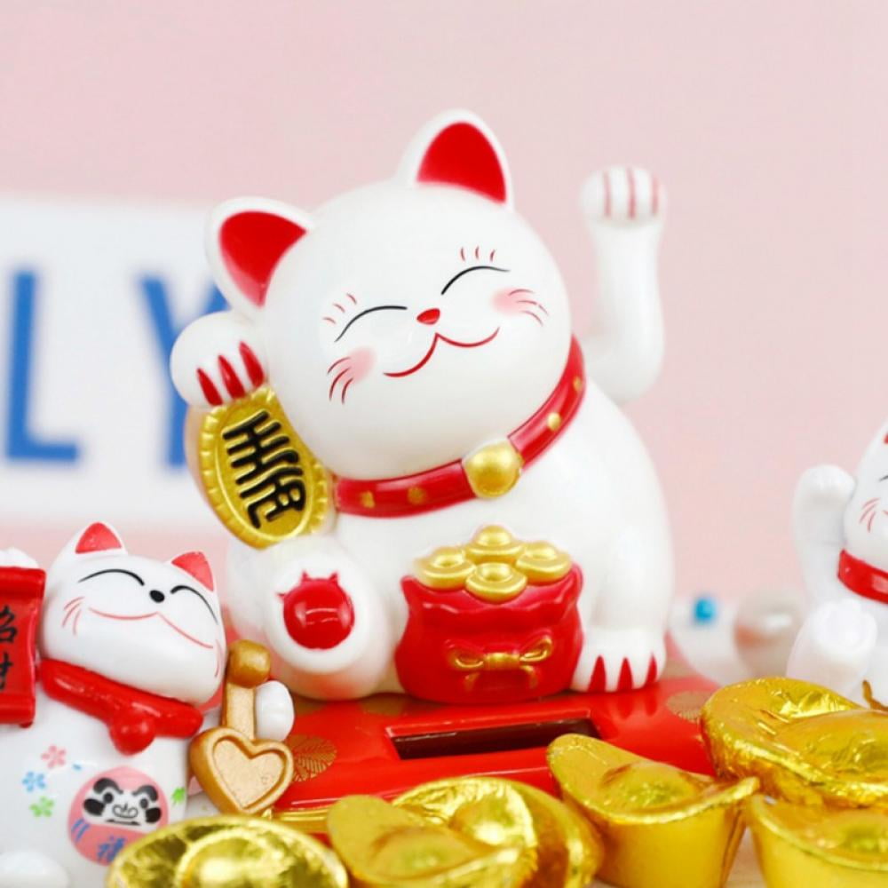 Solar Powered Maneki Neko Lucky Cat, Fortune Welcoming Waving Arm Paw Up Lazy Lying Wealth Fortune Cat Home Stores Car Feng Shui Decor, Size: 2.75 x