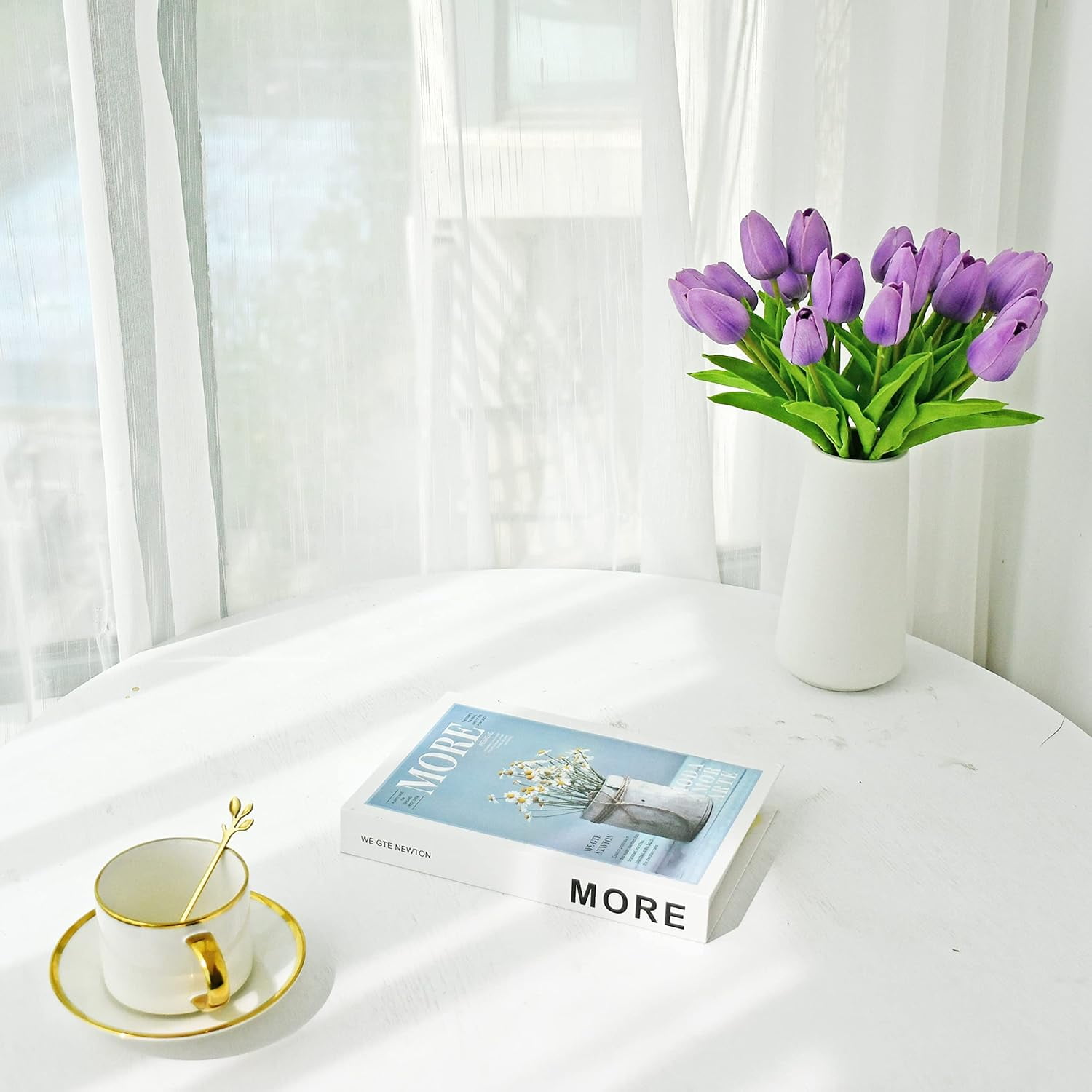 10pcs Light Purple Artificial Tulip Flowers with Soft Latex Materials for Home & Kitchen Decoration