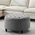 thumbnail image 4 of 30-Inch Round Storage Ottoman, Modern Button Circle Storage Coffee Table with Removable Lid Top,Upholstered Large Footrest Stool for Bedroom,Living Room,Grey, 4 of 16