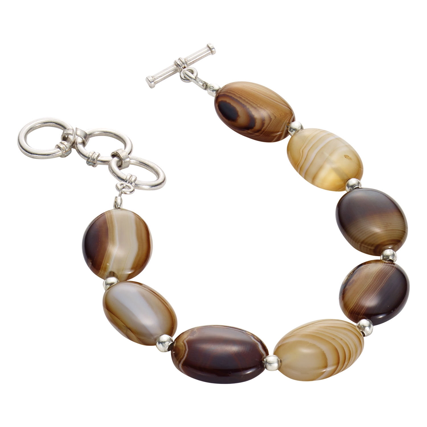 Women's Botswana Agate Bracelet 8 Polished Natural Brown Banded Stones by