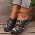 thumbnail image 2 of Women's Suede Clogs with Arch Support Floral Embroidery Slip On Wedge Platform Sandals Non Slip Close Toe Slides Blue Size 8, 2 of 8