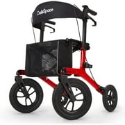 OasisSpace Pneumatic Rubber Rollator Walker with Seat, Aluminum Mobility Walking Aid for Elderly