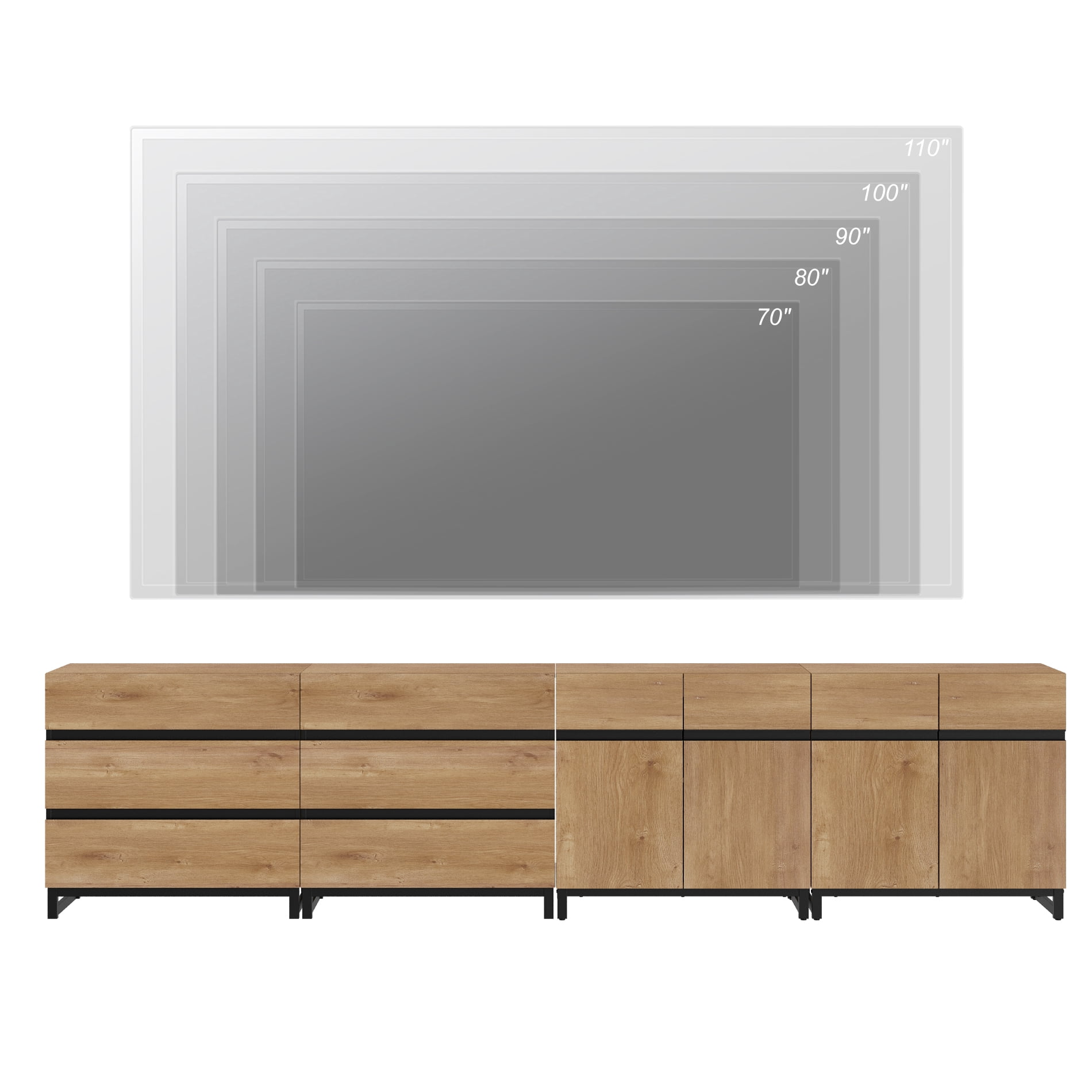 Modern TV Stand For Tvs Up To 120 Inches, 4-In-1 Entertainment Console With 6 Drawers And Adjustable Shelves, Media Cabinet For Living Room Or Bedroom,Oak