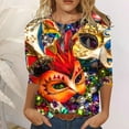 thumbnail image 2 of Tfken Mardi Gras Women Tops 3/4 Sleeve Crew Neck Print Carnival Party Women Fashion Tshirts Female Classic Outfit Red Size Xl, 2 of 5