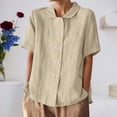 thumbnail image 2 of FUYUDY Women'S Linen Blouse Short Sleeve Loose Fit Solid Color Double Open Front Lapel Shirt Comfortable Breathable Female Top For Summer Beach And Daily Wear,Beige,L, 2 of 5