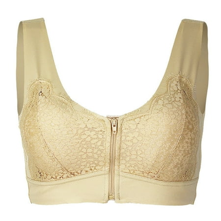 

ERTUTUYI Women Yoga Sports Front Closure Extra-Elastic Breathable Lace Trim Bra Underwear Beige XL