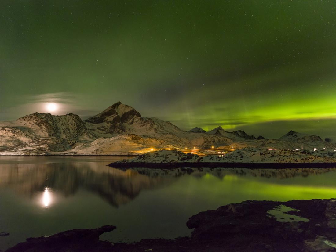 Aurora Borealis Lofoten islands Norway canvas picture print green blue colours