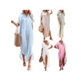 thumbnail image 7 of Listenwind Women's Beachwear Button Down Long Shirt Dress Short Sleeve Lapel Side Split Loose Swimsuit Cover Up, 7 of 7