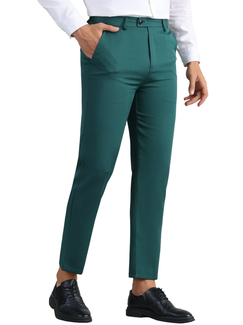 green dress pants near me Inspire Chic Dress Pants for Men's Flat Front Expandable Waist Work Business Trousers 28 Green