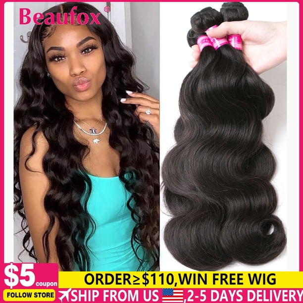Beaufox Body Wave Bundles Brazilian Hair Weave Bundles 1/3/4 PCS Paquetes de cabello humano Natural / Jet Black 8-30quot; Extensiones de cabello Remy Tan Jianjun unisex