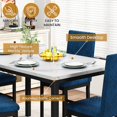 thumbnail image 3 of Lamerge Dining Table Set for 4, Kitchen Table and Chairs Set of 4, Faux Marble Dining Room Table Set with 4 Upholstered Velvet Chairs for Home Kitchen, White & Blue, 3 of 6