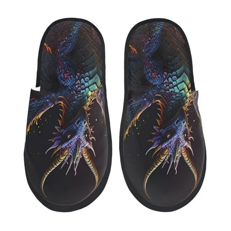 Balery Rainbow Wings Majestic Dragon Slient Indoor Furry Fleece Comfort House Shoes Soft Non-Slip Home Shoes Cotton slippers House Slippers-- Medium