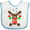 thumbnail image 3 of Inktastic Cute Christmas Reindeer with Red Nose, Ornaments and Bow Tie Boys or Girls Baby Bib, 3 of 4
