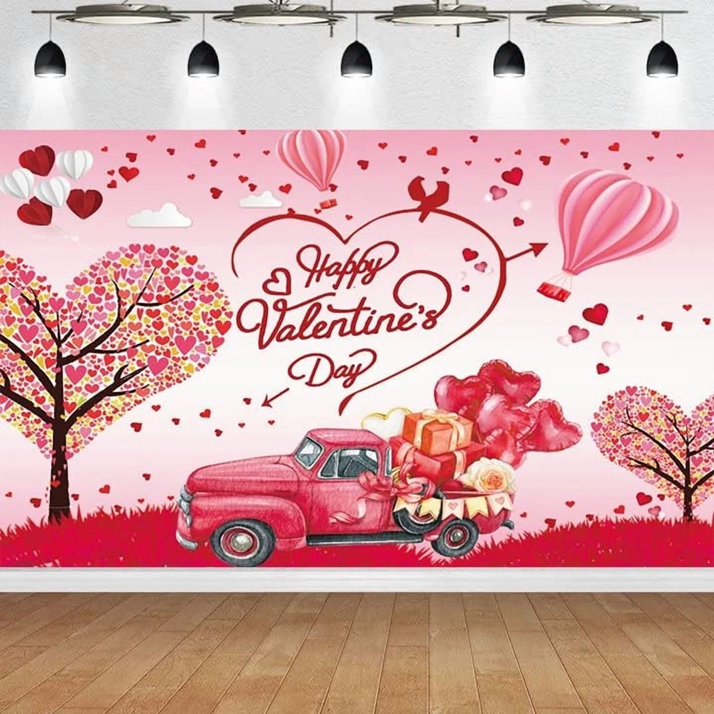 BUTTERFLY- Pink Valentine’S Day Backdrop Heart Tree Love Ballons 7*5Ft,