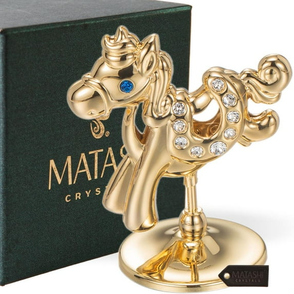 Matashi 24K Gold Plated Crystal Studded Cartoon Horse Ornament Figurine