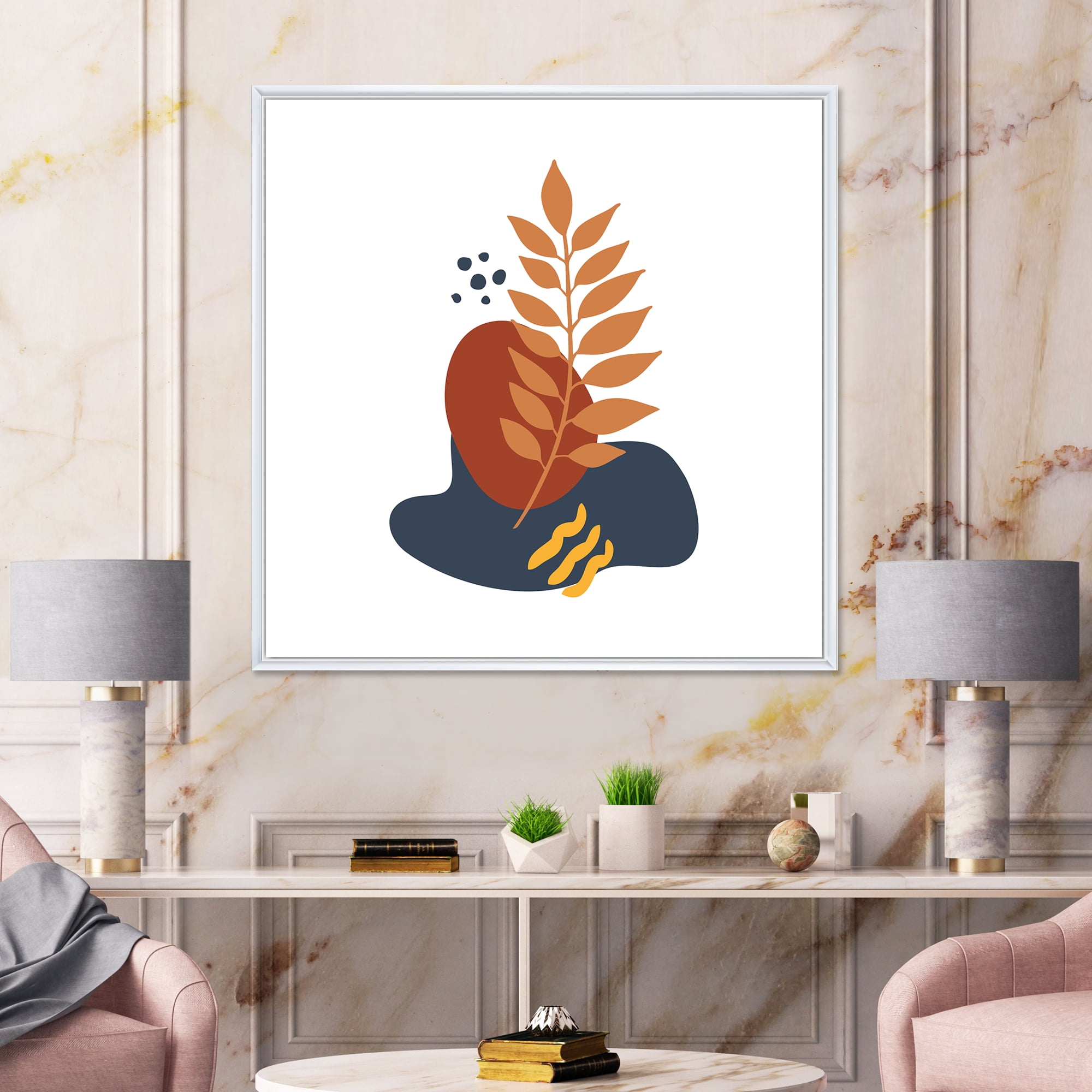 Designart 'Abstract Minimal Shapes Under Flowers VIII' Modern Framed Canvas Wall Art Print