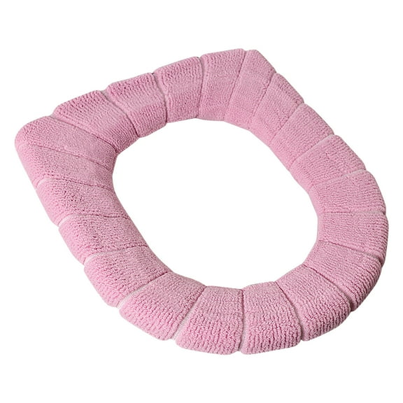 Bathroom Toilet Seat Cover Pads Soft Warmer Toilet Seat Cushion Cover Stretchable Washable Fiber Cloth Easy Installation Comfortable Toilet Lid Seat Cover Pink