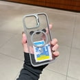 thumbnail image 3 of for iPhone 14 Transparent Case with Camera Lens Protector, Compatible with MagSafe, Built-in Camera Stash Stand, Magnetic Hard Back Soft Edge Anti-Fingerprint Flexible Cover, Gray, 3 of 11
