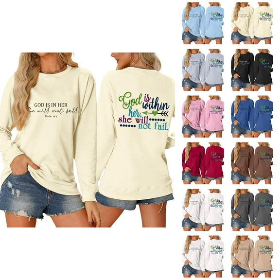 Women's Sweatshirts 2025 God Is In Her She Will Not Fall Christian Sweatshirts Pullover Tops Sweatshirt for Women