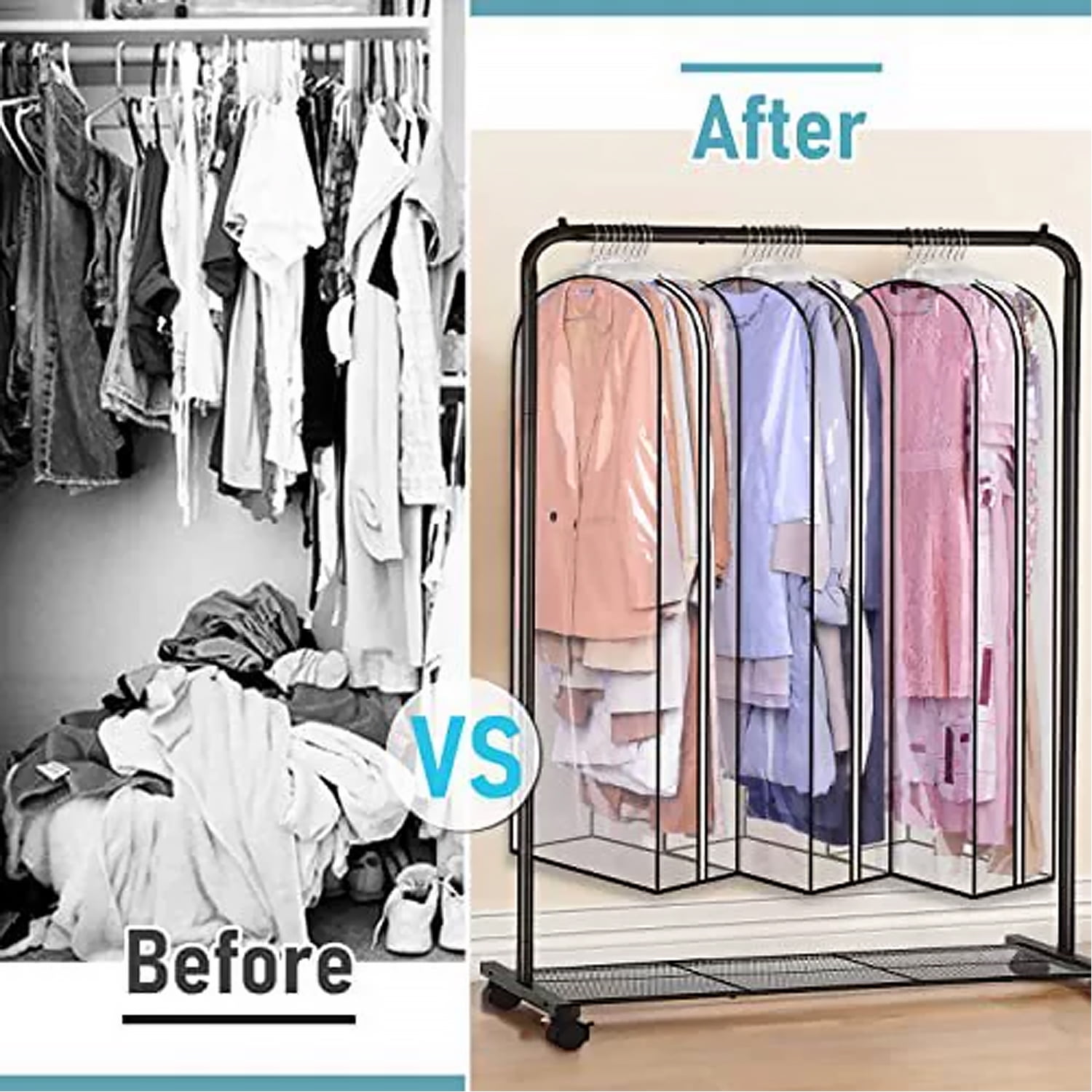 Garment Bags for Hanging Clothes, 4PCS 40" Transparent Waterproof Dustproof Storage for Closet Cloth Cover Washable Clear Reusable Garment Bags Covers for Coats, Dresses, Jackets