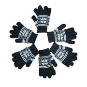 Unisex Black Snowflake Winter Stretch Magic Gloves One Size Fits All 6-Pack