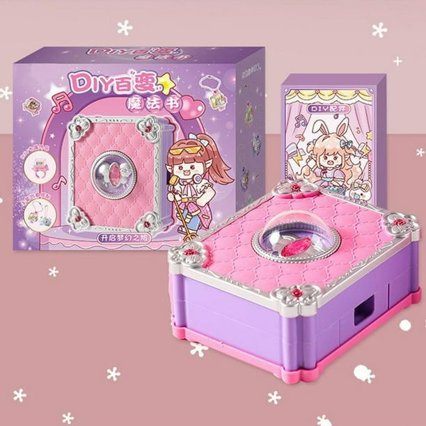 Caja de regalo de pegatinas | Kit de fabricación de joyas de bricolaje | Organizador de accesorios ABS rosa | Incluye lindos dijes desmontables | Estilo de pecho sorpresa | 23x12x7cm | Embalaje de
