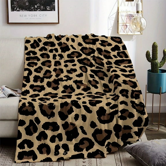Cozy Vintage Leopard Print Flannel Throw Blanket - Soft, Warm & Versatile for Couch, Bed, Travel, Camping, Living Room, Office - Digital Print Design