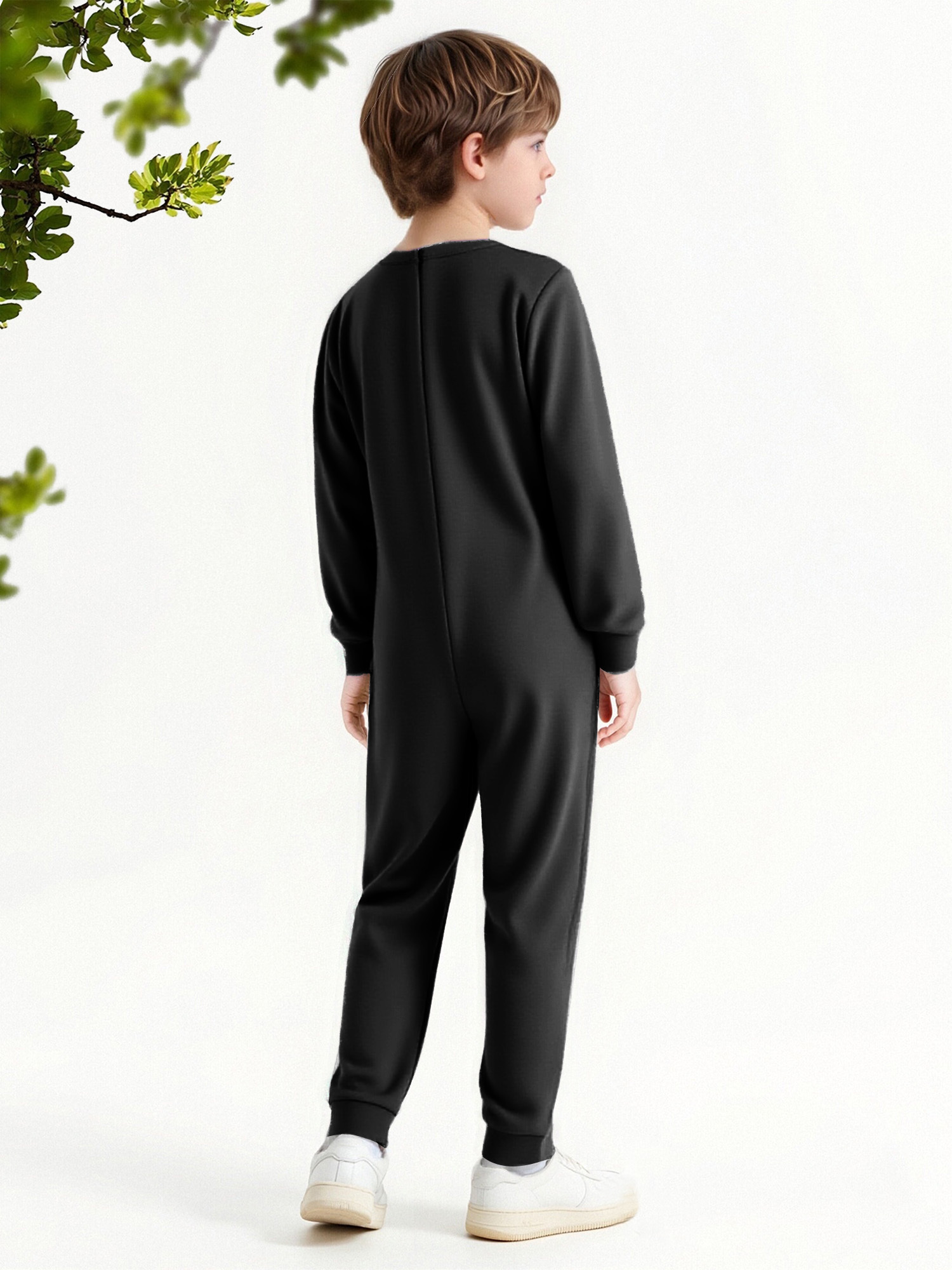 inlzdz Special Needs Adaptive Clothing for Children Cotton Long Sleeve Anti-strip Jumpsuit Onesie Black 16