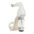thumbnail image 5 of FSJ Women Elegant Pearls Open Toe Rhinestone Platform Sandals Ankle Buckle Strap Crystal Block Chunky Heels Wedding Party Shoes Size 5.5 White, 5 of 5
