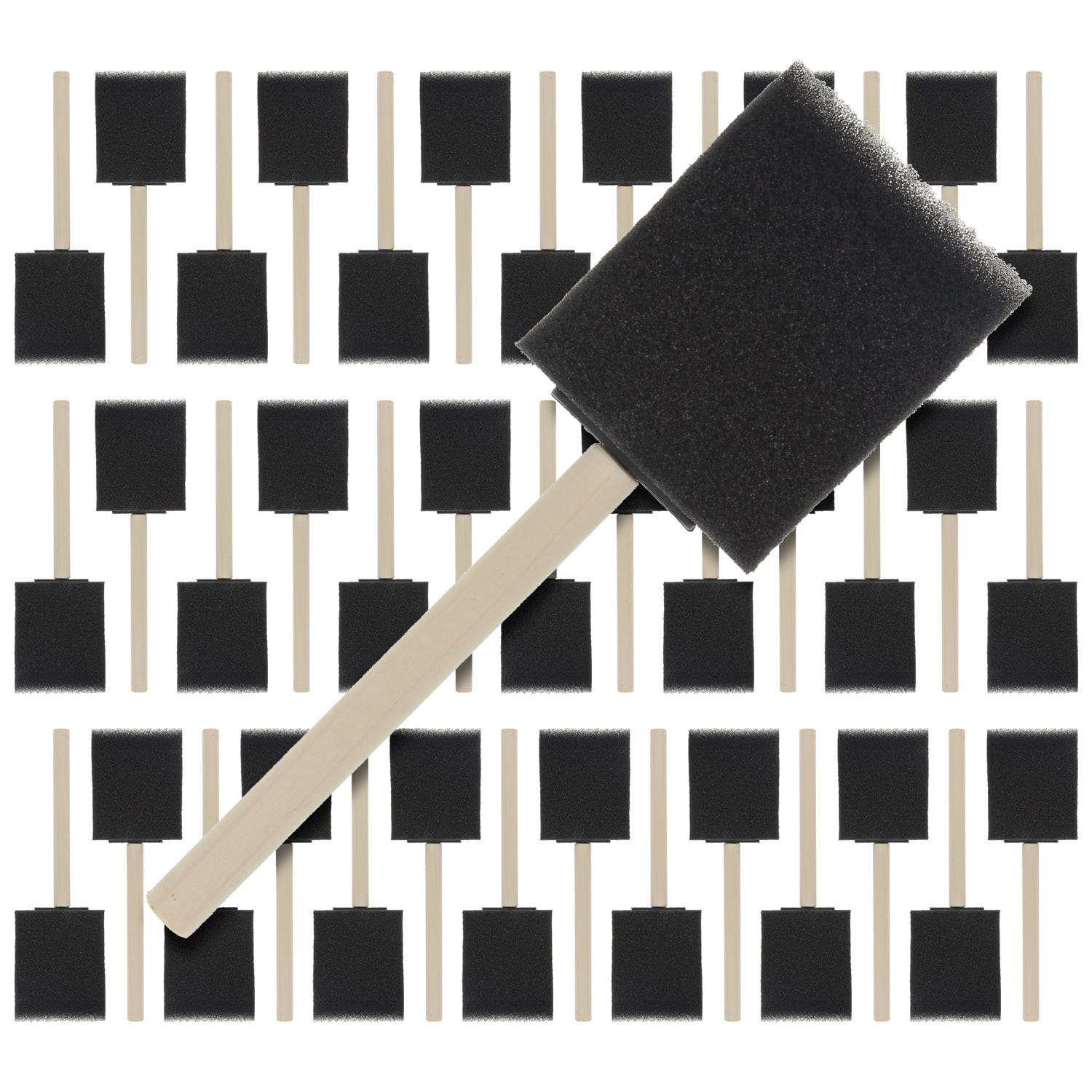 US Art Supply 2 inch Foam Sponge Wood Handle Paint Brush Set (Value Pack of 40) - Lightweight, durable