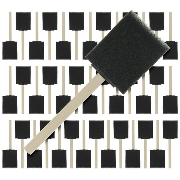 U.S. Art Supply 2 inch Foam Sponge Wood Handle Paint Brush Set (Value Pack of 40) - Lightweight, durable