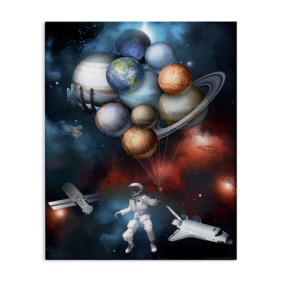 Stupell Industries Planet Balloons in Space Astrology & Stars Painting Wrapped Canvas Art Print Wall Art, 16 x 20