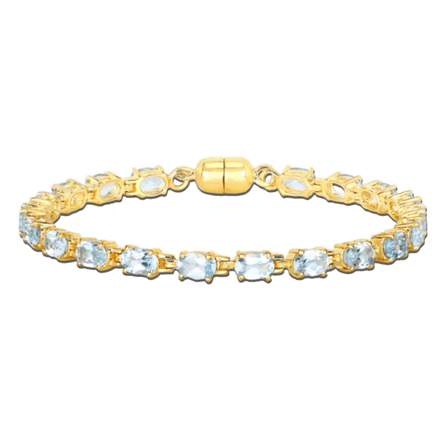 Genuine Blue Topaz Tennis Bracelet in 925 Sterling Silver with 18K Gold Plating 10.20 Carat Oval Shaped Blue Topaz Stones December Birthstone Bracelet Tennis Jewelry For Women