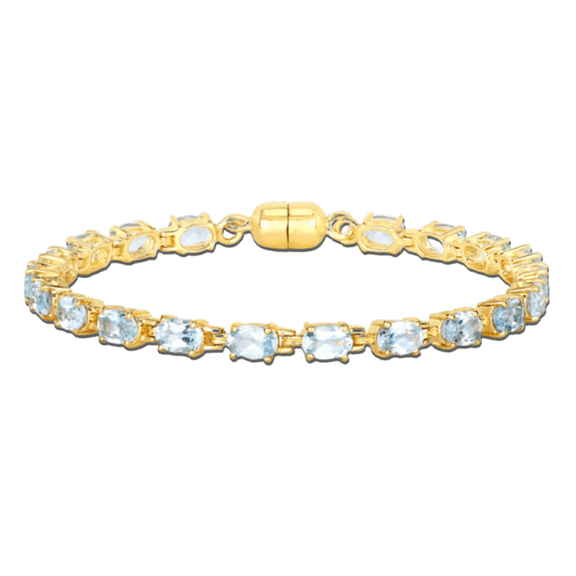 Genuine Blue Topaz Tennis Bracelet in 925 Sterling Silver with 18K Gold Plating 10.20 Carat Oval Shaped Blue Topaz Stones December Birthstone Bracelet Tennis Jewelry For Women