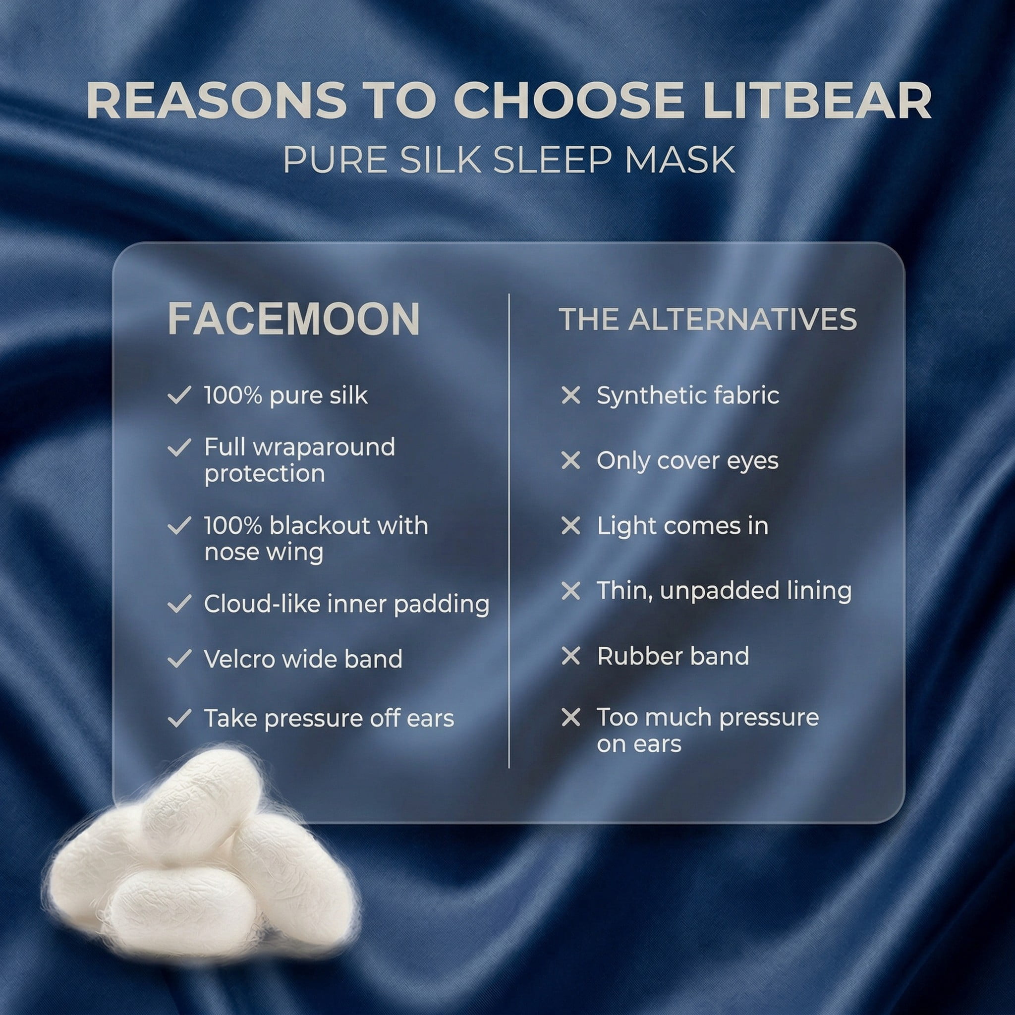 FACEMOON 23 Momme Mulberry Silk Sleep Eye Mask, Ultra‑Soft Comfort, Light‑Blocking Design