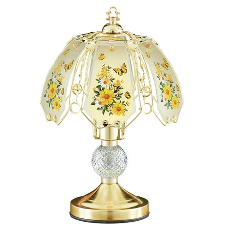 Yellow Oil Lamp - Yellow Daisy Butterfly Gold-Toned Touch Lamp with Gold Base - Decorative Tabletop Light for Any Room in Home