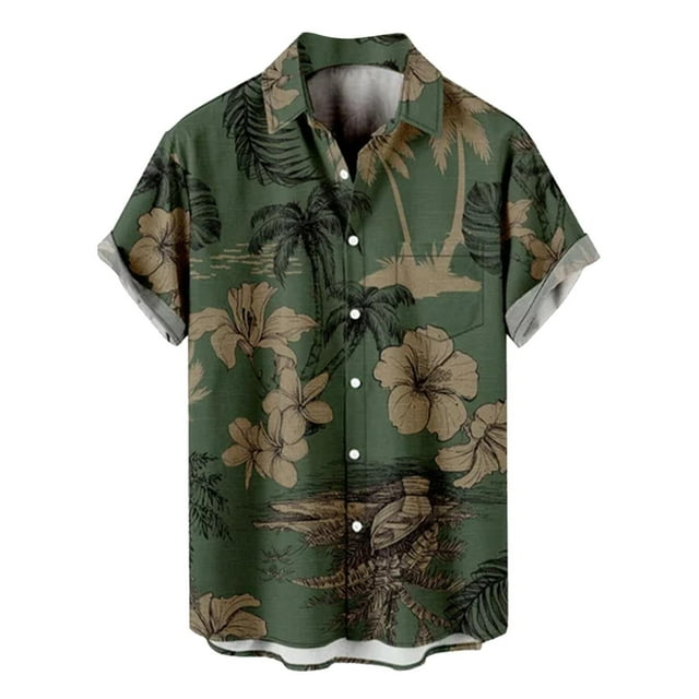 Camisa Hombre Top de camisa con estampado de solapa de manga corta informal de primavera y verano para hombre (Green, M)