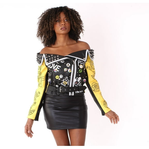 Off-The-Shoulder Leather Motorcycle Jacket