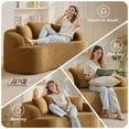 thumbnail image 4 of COOLHUT 65" 3 Seater Sofa Couch, Plush Floor Sofa Couch with Cozy Cushions & 3 Pillows, Curved Back Teddy Fabric Sofa for Living Room, Small Space, Brown (Sofa-in-a-Box), 4 of 10