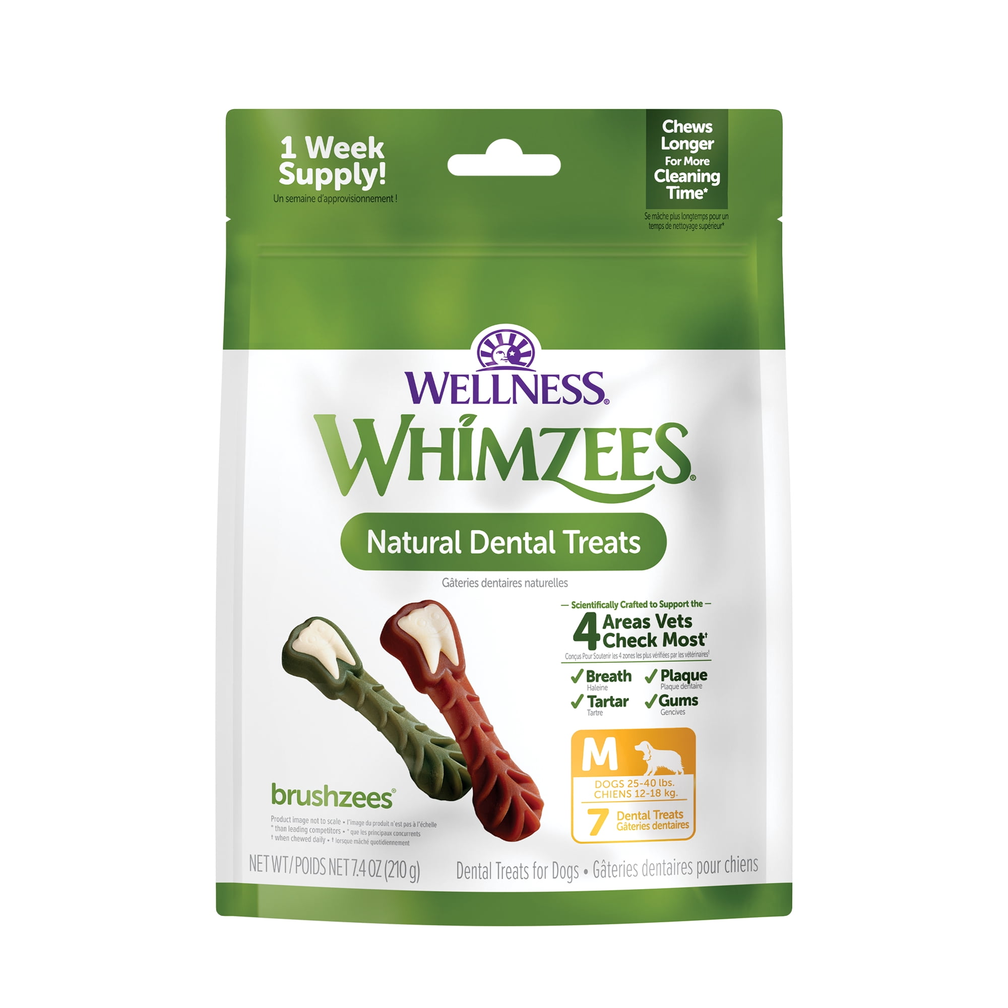 (2 pack) Wellness WHIMZEES Daily Brushzees Dog Dental Treats, Medium Size Stick, (7 Count)