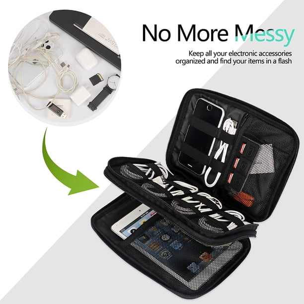 Noir Housse de Rangement Organisateur Câble USB Sac Accessoires Électroniques