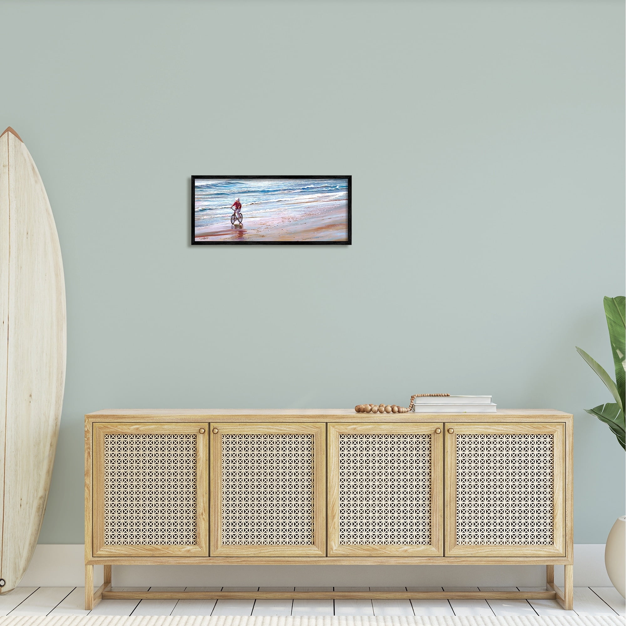 Stupell Industries Riding Bike Along Ocean Shore Beach Waves Painting Gray Framed Art Print Wall Art, Design by Tom Mielko