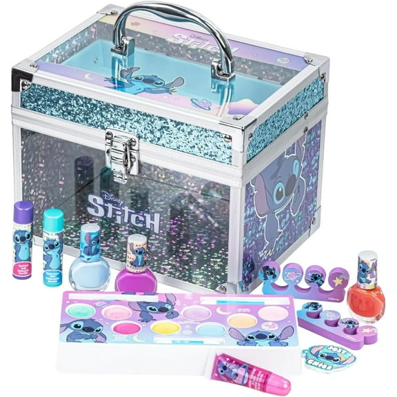 Stitch Kids Makeup Kit Train Case Beauty Set, Washable Play Makeup Set for Kids’ Party Favors