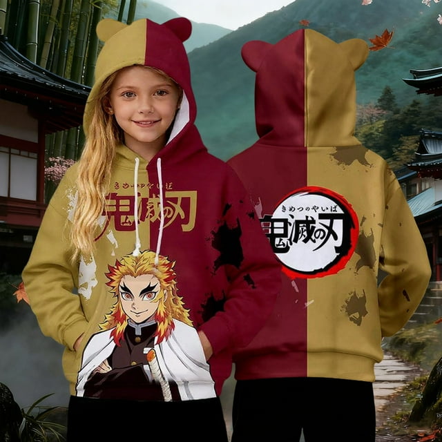 Demon Slayer Printed Unisex Hooded Sweatshirt Featuring Adorable Cat Ear Print And Soft Fabric For Daily Wear(Yellow-100)#0893