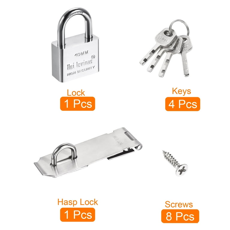 Door Lock Cabinet Locks with Keys Hasp Lock Chrome Plated Garage Door Hasp Lock Staple Lock, Men's, Size: 4