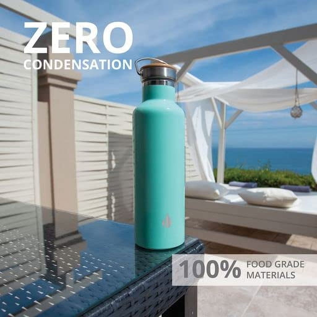 Elemental Classic Insulated Water Bottle, Leak Proof Thermos Water Bottle with Bamboo Lid and Metal Ring, Reusable Insulated Stainless Steel Water Bottle, 25oz - Robin's Egg